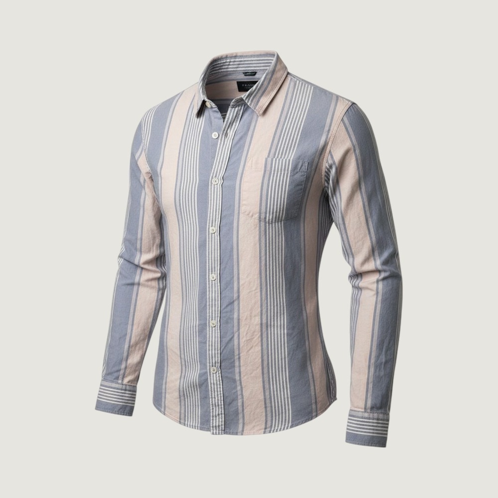 PacSun Mens Large Blue Tan Striped Long Sleeve Cotton Button Down Shirt